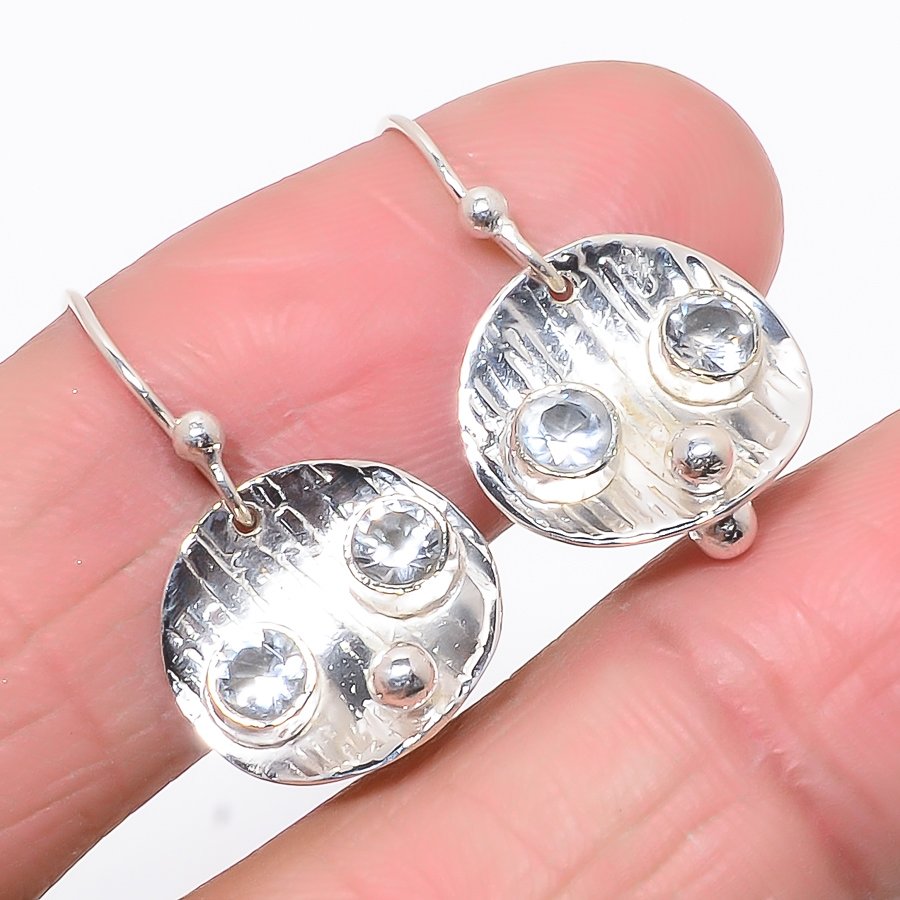 White Topaz 925 Sterling Silver Earring, Drop Dangle Earring, Gift For Her, Round Earring, White Earring, Silver Jewelry Earring