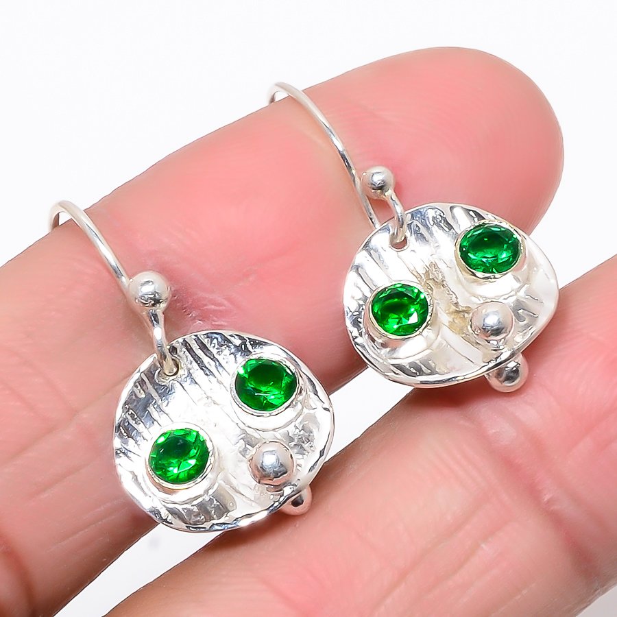 Emerald Quartz (Simulated)  925 Sterling Silver Handmade Earring 1.06" S2621
