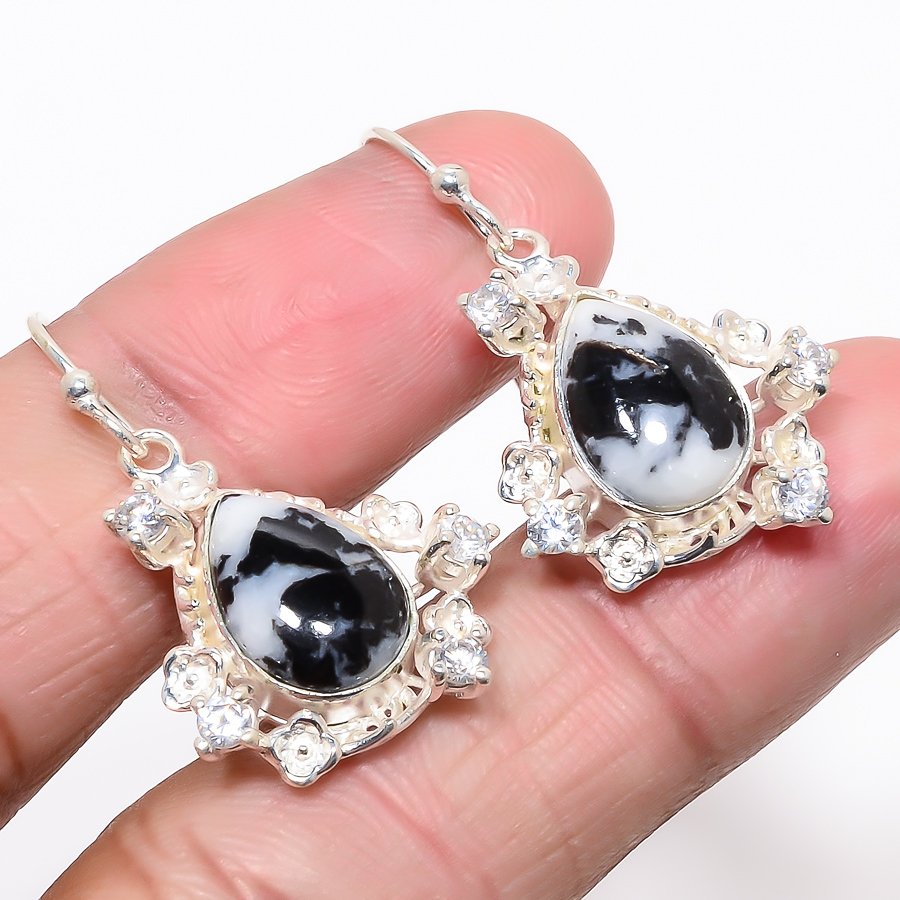 White Buffalo Turquoise & White Topaz 925 Sterling Silver Jewelry Earring, Drop Dangle Earring, Gift For Her, Oval Earring, White Earring, Silver Jewelry Earring