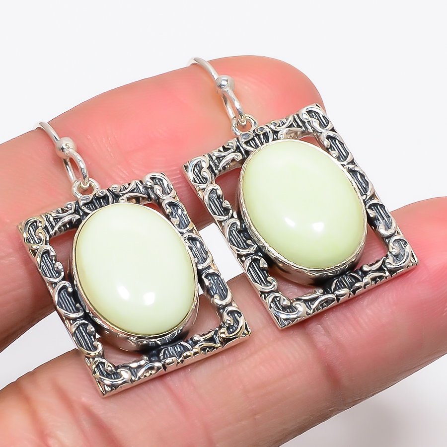Australian Lemon Chrysoprase 925 Sterling Silver Earring 1.42" T48
