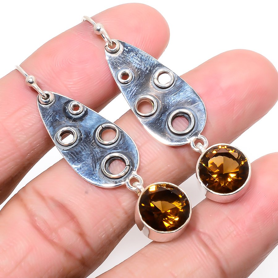 Smoky Quartz Oxidize 925 Sterling Silver Jewelry Earring, Drop Dangle Earring, Gift For Her, Round Earring, Brown Earring, Silver Jewelry Earring
