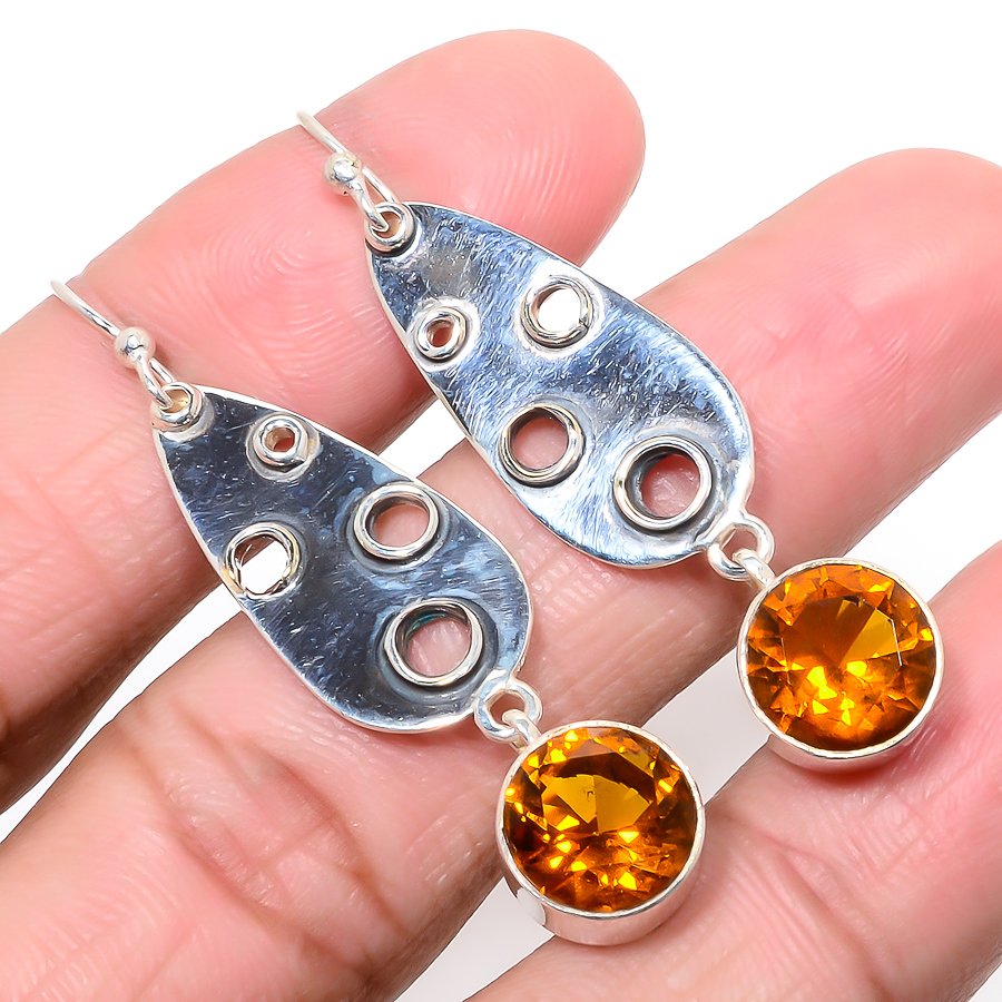 Brazilian Golden Topaz 925 Sterling Silver Jewelry Earring, Drop Dangle Earring, Gift For Her, Round Earring, Golden Earring, Silver Jewelry Earring