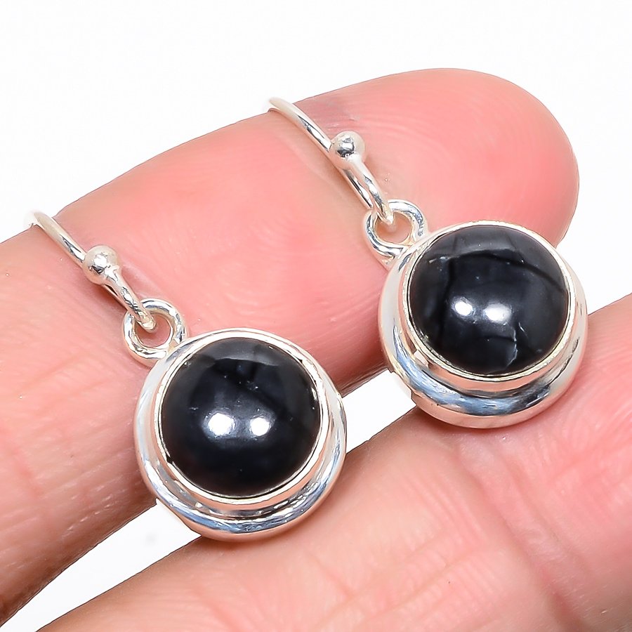 Picasso Jasper 925 Sterling Silver Earring, Drop Dangle Earring, Gift For Her, Round Earring, Black Earring, Silver Jewelry Earring