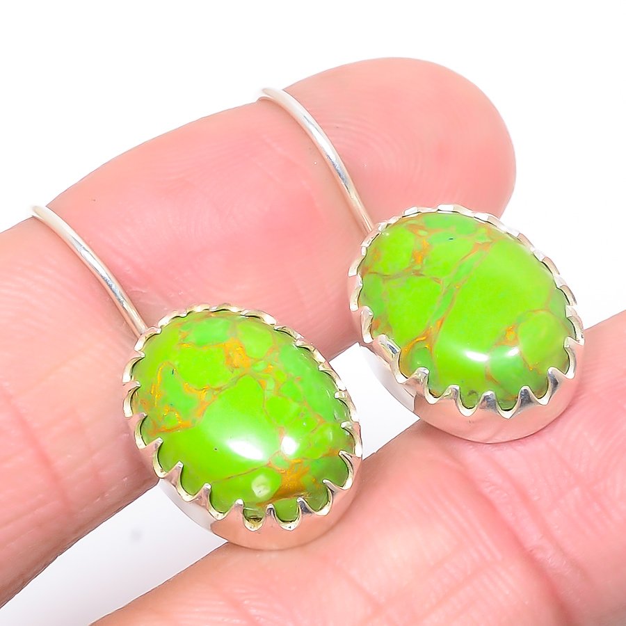 Copper Green Turquoise 925 Sterling Silver Jewelry Earring, Drop Dangle Earring, Gift For Her, Oval Earring, Green Earring, Silver Jewelry Earring