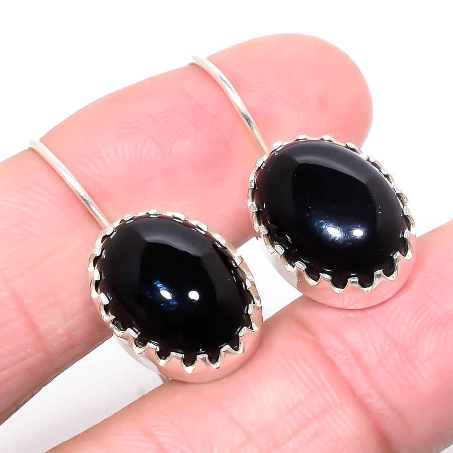 Brazilian Black Onyx 925 Sterling Silver Jewelry Earring, Drop Dangle Earring, Gift For Her, Oval Earring, Black Earring, Silver Jewelry Earring