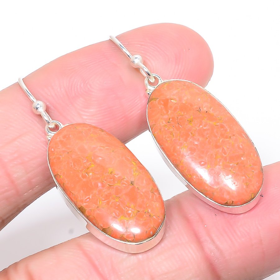 Copper Red Turquoise 925 Sterling Silver Jewelry Earring, Drop Dangle Earring, Gift For Her, Oval Earring, Red Earring, Silver Jewelry Earring