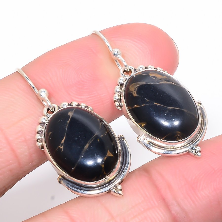 Copper Black Turquoise 925 Sterling Silver Jewelry Earring, Drop Dangle Earring, Gift For Her, Oval Earring, Black Earring, Silver Jewelry Earring