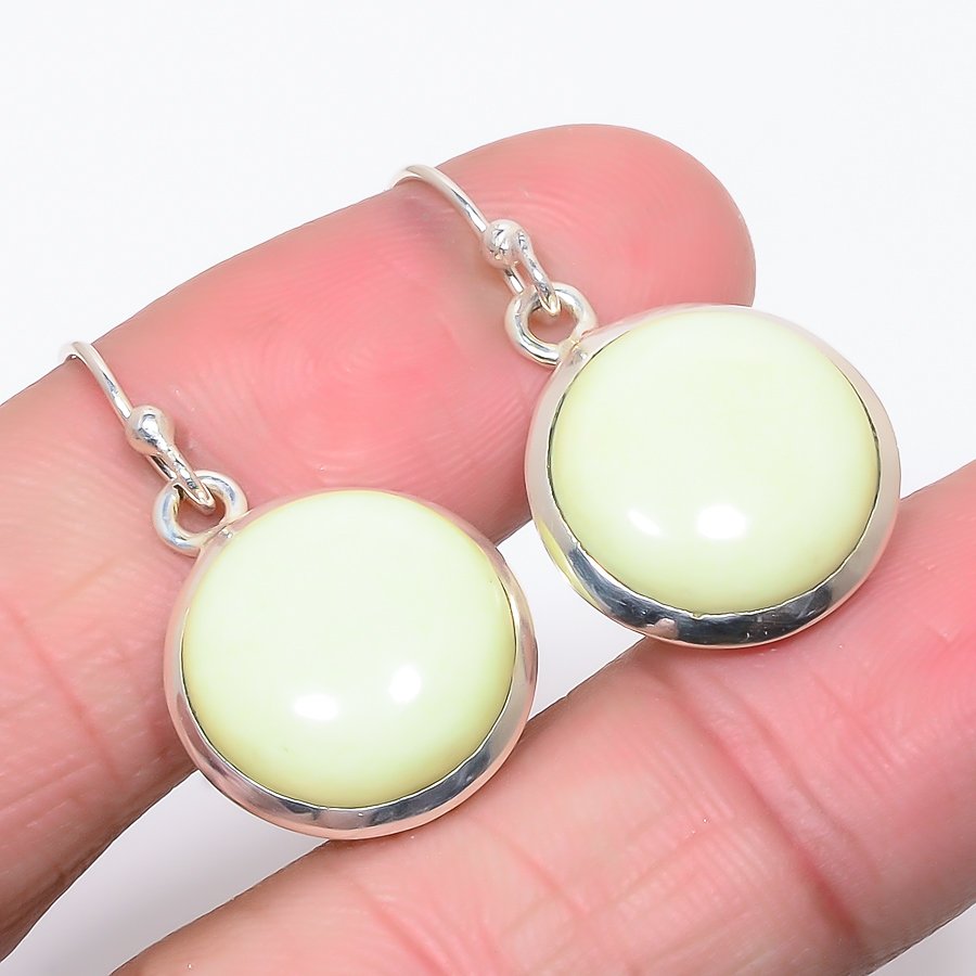 Australian Lemon Chrysoprase 925 Sterling Silver Jewelry Earring, Drop Dangle Earring, Gift For Her, Round Earring, Yellow Earring, Silver Jewelry Earring