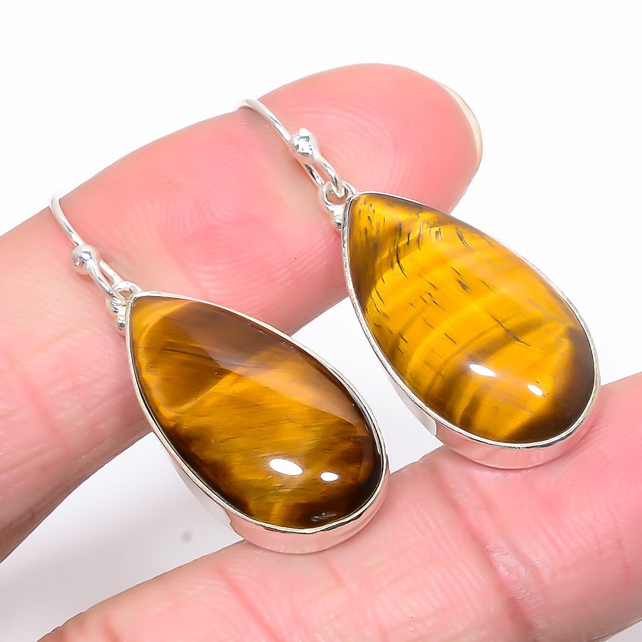Thai Tiger'S Eye 925 Sterling Silver Earring, Drop Dangle Earring, Gift For Her, Pear Earring, Yellow Earring, Silver Jewelry Earring