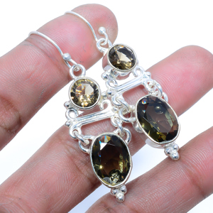 Smoky Quartz 925 Sterling Silver Earring, Drop Dangle Earring, Gift For Her, Oval Earring, Brown Earring, Silver Jewelry Earring