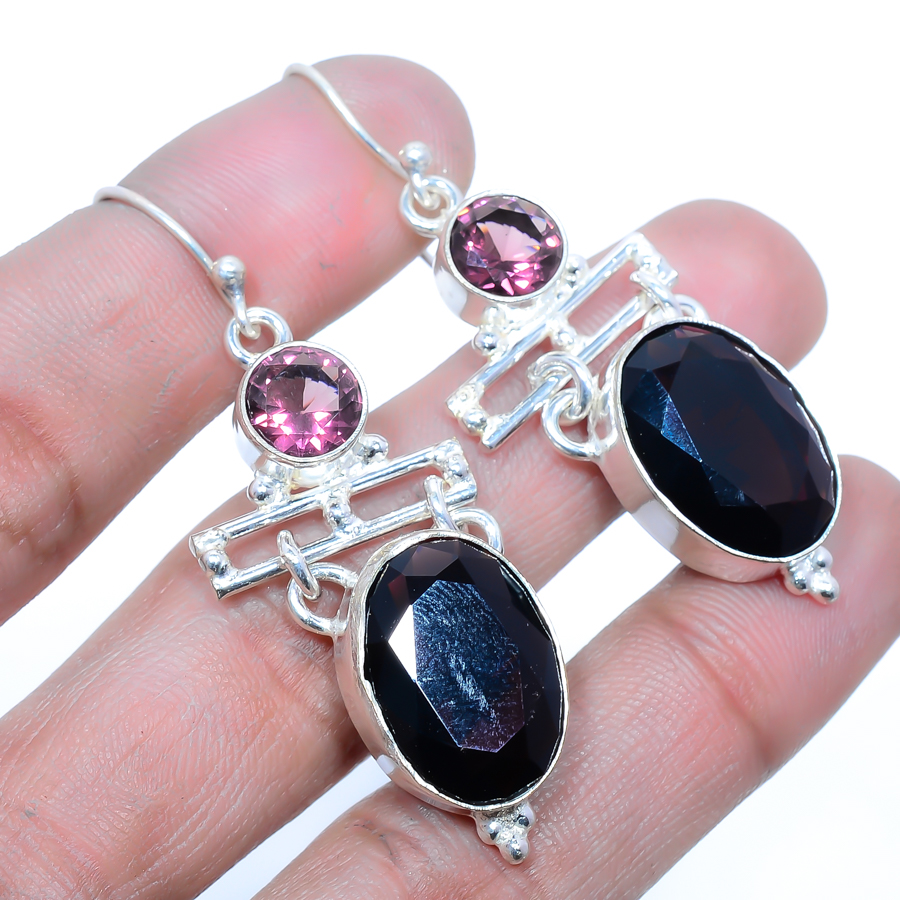 Brazilian Black Onyx 925 Sterling Silver Jewelry Earring, Drop Dangle Earring, Gift For Her, Oval Earring, Black Earring, Silver Jewelry Earring