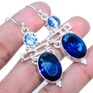 Madagascar Blue Sapphire (Simulated) 925 Sterling Silver Earring 2.17" UE58514