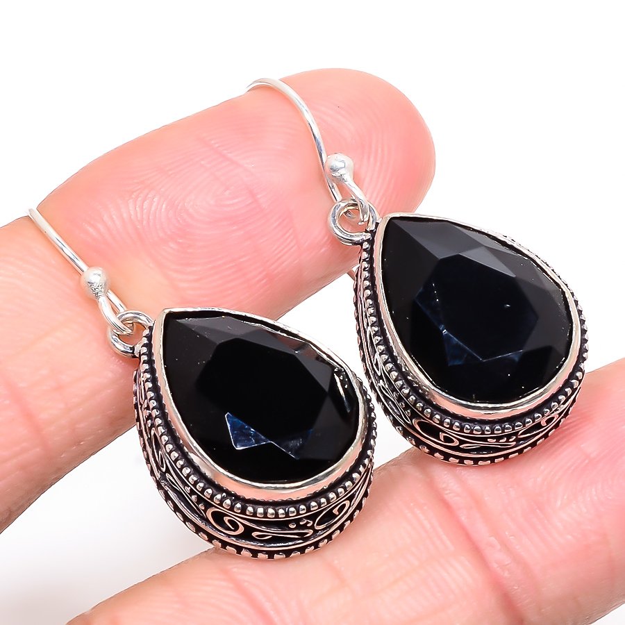 Brazilian Black Onyx 925 Sterling Silver Earring 1.46" M1526