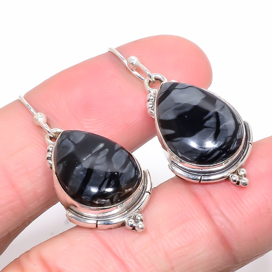 Picasso Jasper Gemstone 925 Sterling Silver Handmade Earring 1.50" T40