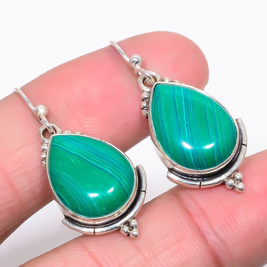 Malachite 925 Sterling Silver Jewelry Earring, Drop Dangle Earring, Gift For Her, Pear Earring, Green Earring, Silver Jewelry Earring