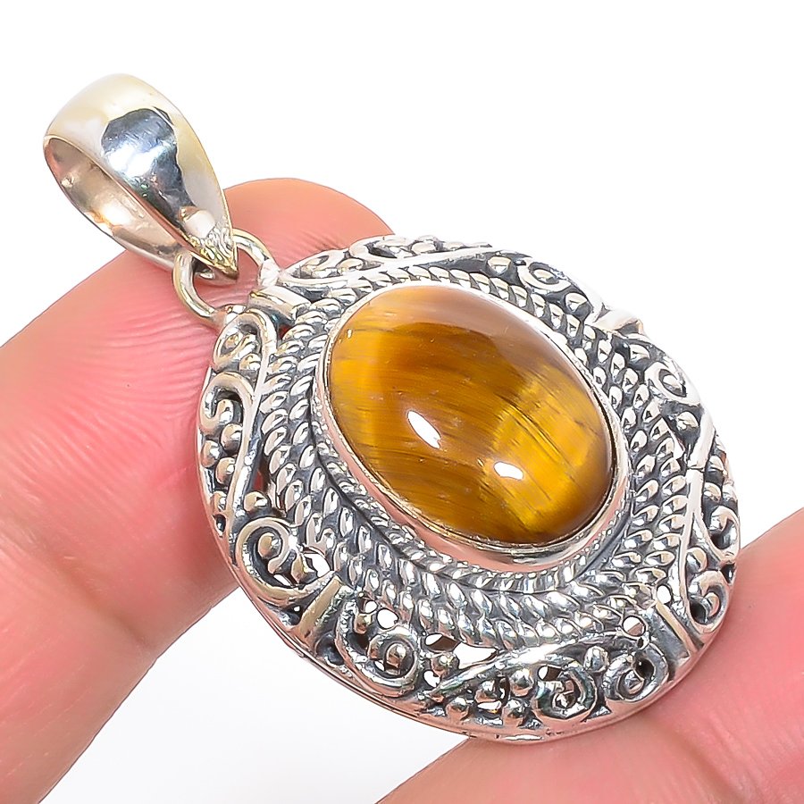 Yellow Tiger Eye 925 Sterling Silver Pendant, Handmade Pendant, Oval Pendant, Yellow Pendant, Unique Silver Pendant, Fine Pendant, Silver Jewelry Pendant