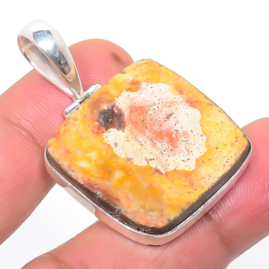 Bird Eye Jasper 925 Sterling Silver Pendant, Handmade Pendant, Cushion Pendant, Yellow Pendant, Unique Silver Pendant, Fine Pendant, Silver Jewelry Pendant