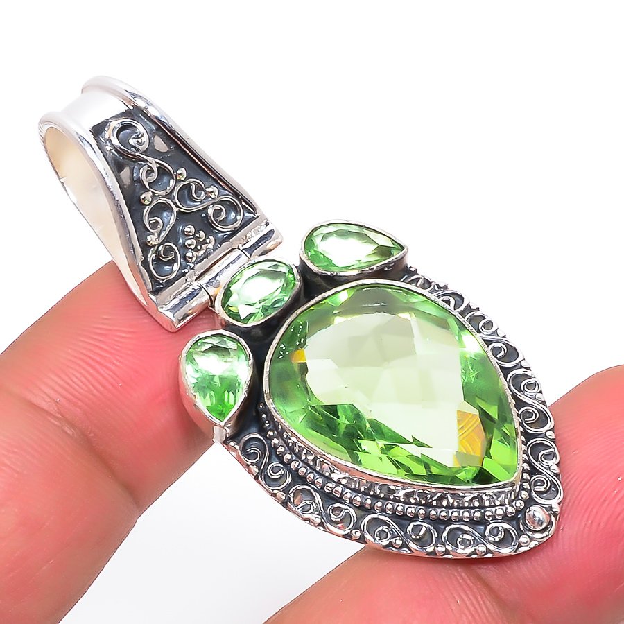 Green Amethyst 925 Sterling Silver Pendant, Handmade Pendant, Pear Pendant, Green Pendant, Unique Silver Pendant, Fine Pendant, Silver Jewelry Pendant
