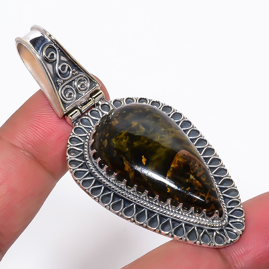 Pilbara Jasper 925 Sterling Silver Pendant, Handmade Pendant, Pear Pendant, Yellow Pendant, Unique Silver Pendant, Fine Pendant, Silver Jewelry Pendant