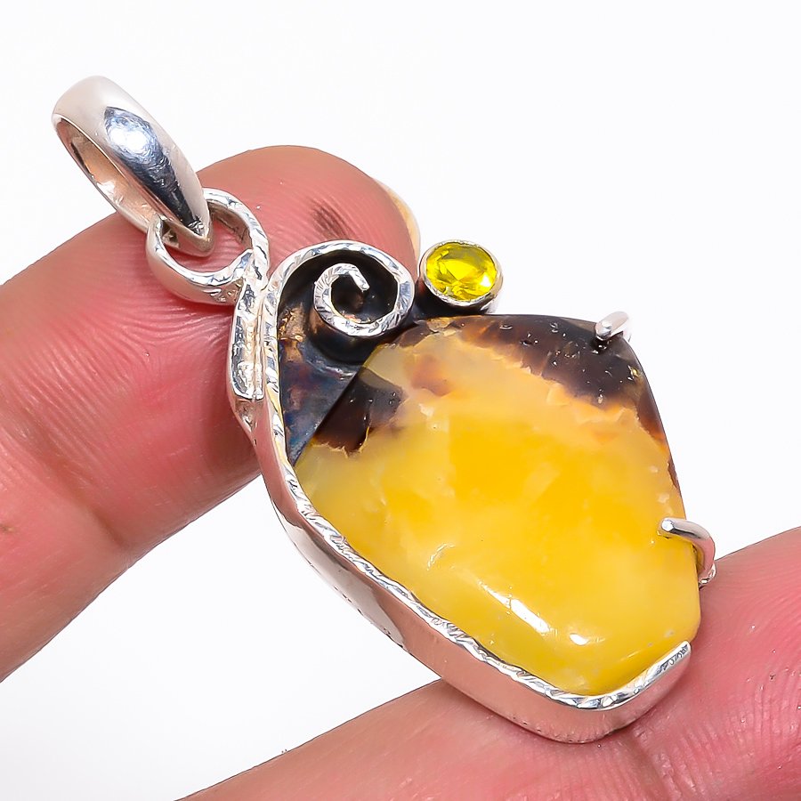 Septarian Stone & Lemon Topaz 925 Sterling Silver Pendant, Handmade Pendant, Oval Pendant, Brown Pendant, Unique Silver Pendant, Fine Pendant, Silver Jewelry Pendant
