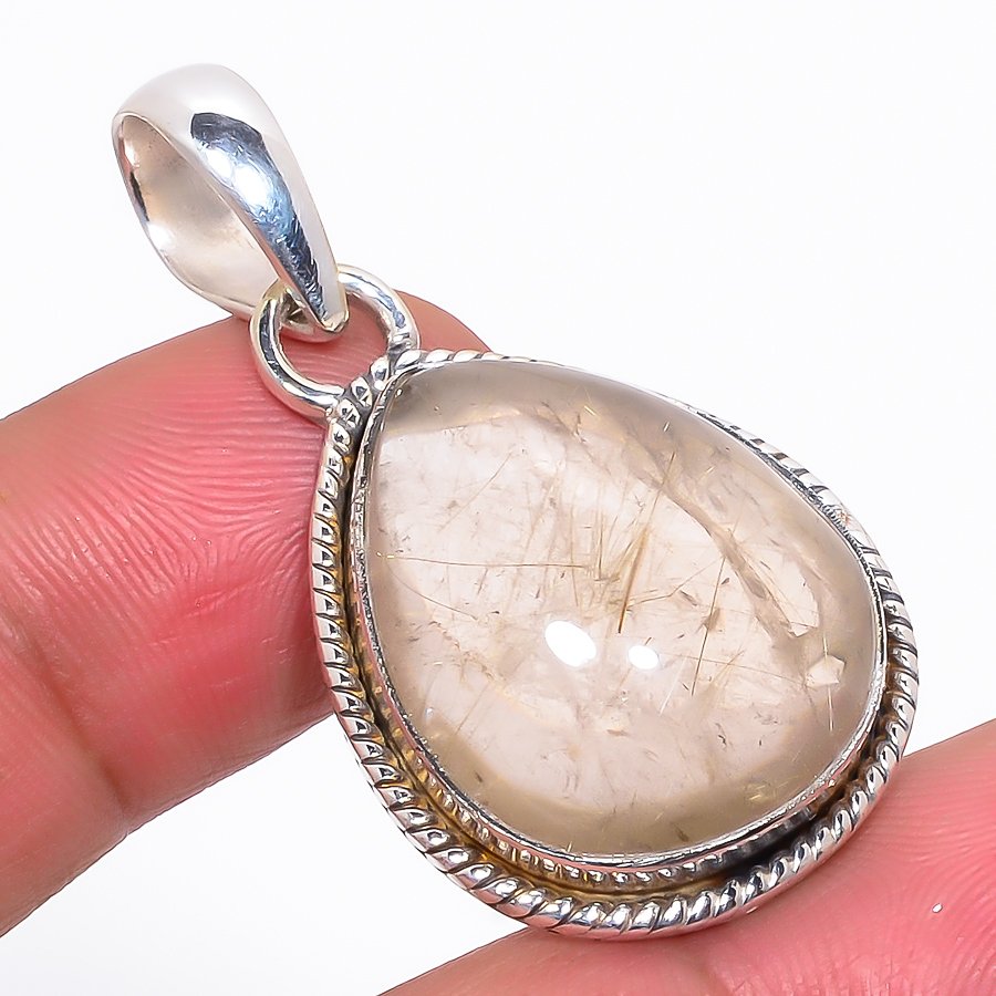 Golden Rutilated Quartz Oxidized 925 Sterling Silver Pendant, Handmade Pendant, Pear Pendant, Golden Pendant, Unique Silver Pendant, Fine Pendant, Silver Jewelry Pendant
