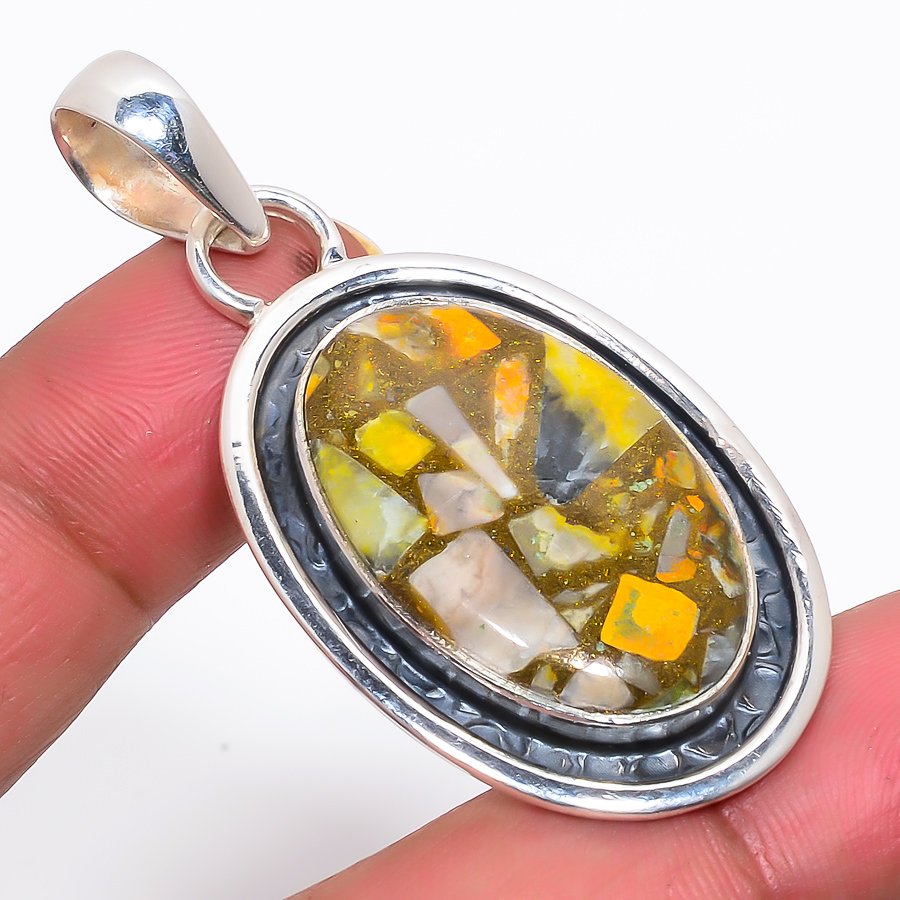 Copper Bumble Bee Jasper 925 Sterling Silver Pendant, Handmade Pendant, Oval Pendant, Yellow Pendant, Unique Silver Pendant, Fine Pendant, Silver Jewelry Pendant