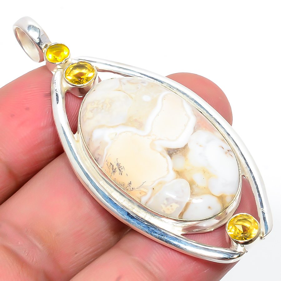 Ocean Jasper & Lemon Topaz 925 Sterling Silver Pendant, Handmade Pendant, Oval Pendant, Green Pendant, Unique Silver Pendant, Fine Pendant, Silver Jewelry Pendant