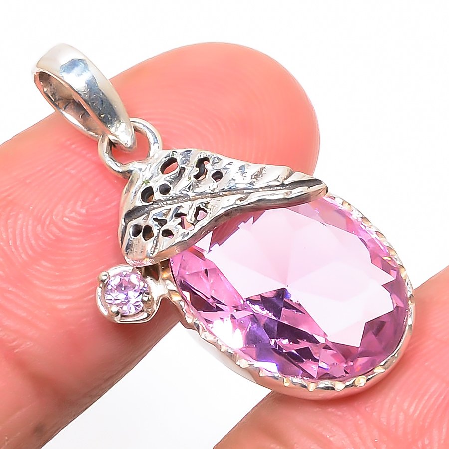 Rose Quartz Silver Leaf Pendant, Handmade Pendant, Oval Pendant, Pink Pendant, Unique Silver Pendant, Fine Pendant, Silver Jewelry Pendant