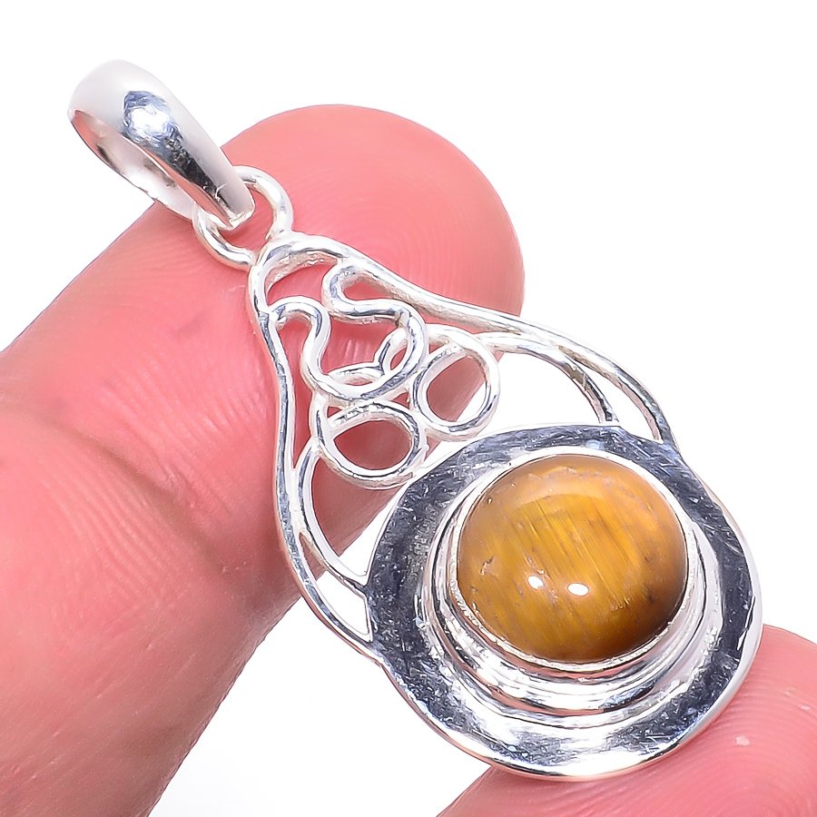 Yellow Tiger Eye 925 Sterling Silver Pendant, Handmade Pendant, Round Pendant, Yellow Pendant, Unique Silver Pendant, Fine Pendant, Silver Jewelry Pendant