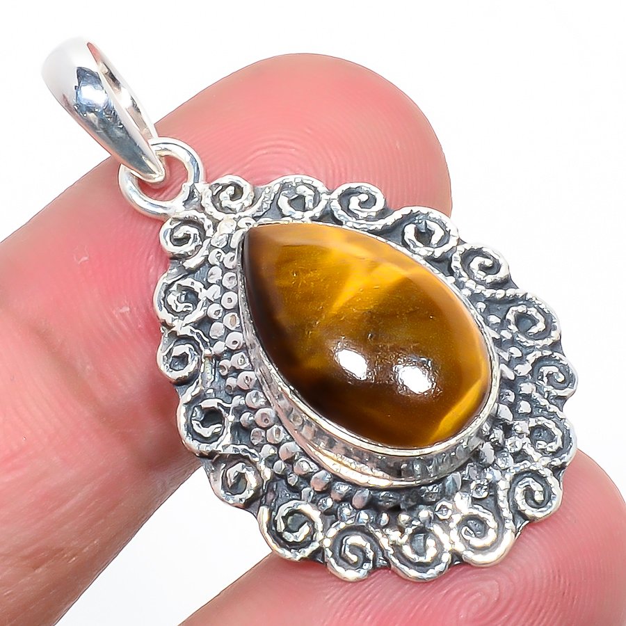 Yellow Tiger Eye 925 Sterling Silver Pendant, Handmade Pendant, Pear Pendant, Yellow Pendant, Unique Silver Pendant, Fine Pendant, Silver Jewelry Pendant