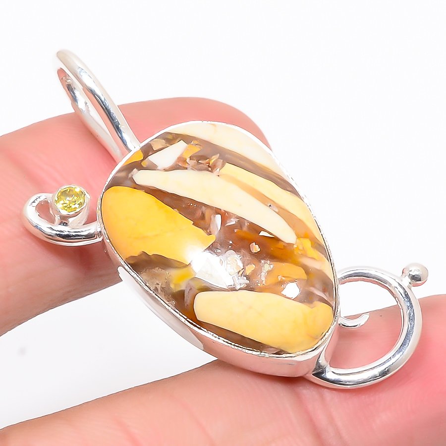 Brecciated Mookaite & Lemon Topaz 925 Sterling Silver Pendant, Handmade Pendant, Pear Pendant, Yellow Pendant, Unique Silver Pendant, Fine Pendant, Silver Jewelry Pendant