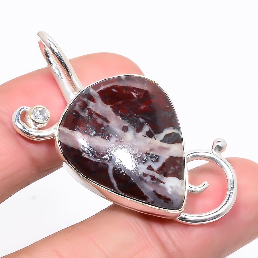 Cappuccino Jasper & White Topaz 925 Sterling Silver Pendant, Handmade Pendant, Pear Pendant, Brown Pendant, Unique Silver Pendant, Fine Pendant, Silver Jewelry Pendant