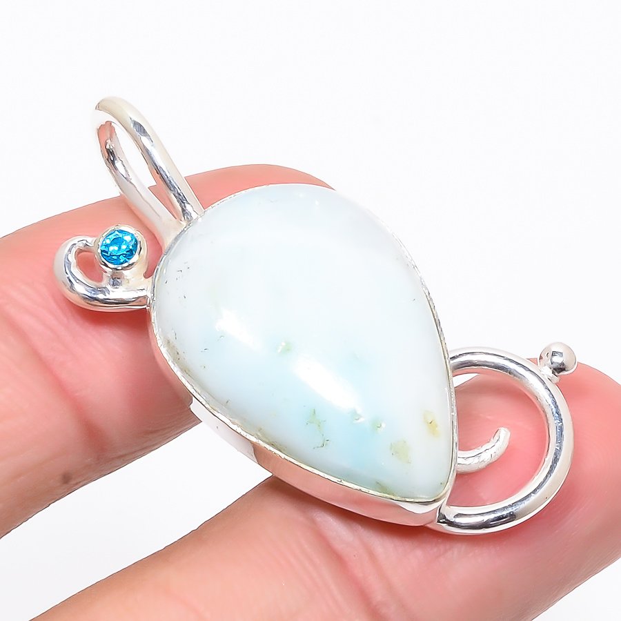 Hemimorphite & Blue Topaz 925 Sterling Silver Pendant, Handmade Pendant, Pear Pendant, Blue Pendant, Unique Silver Pendant, Fine Pendant, Silver Jewelry Pendant