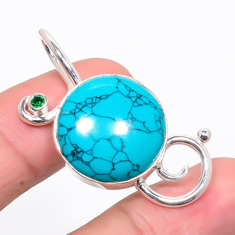 Santa Rosa Turquoise & Chrome Diopside 925 Sterling Silver Pendant, Handmade Pendant, Round Pendant, Blue Pendant, Unique Silver Pendant, Fine Pendant, Silver Jewelry Pendant
