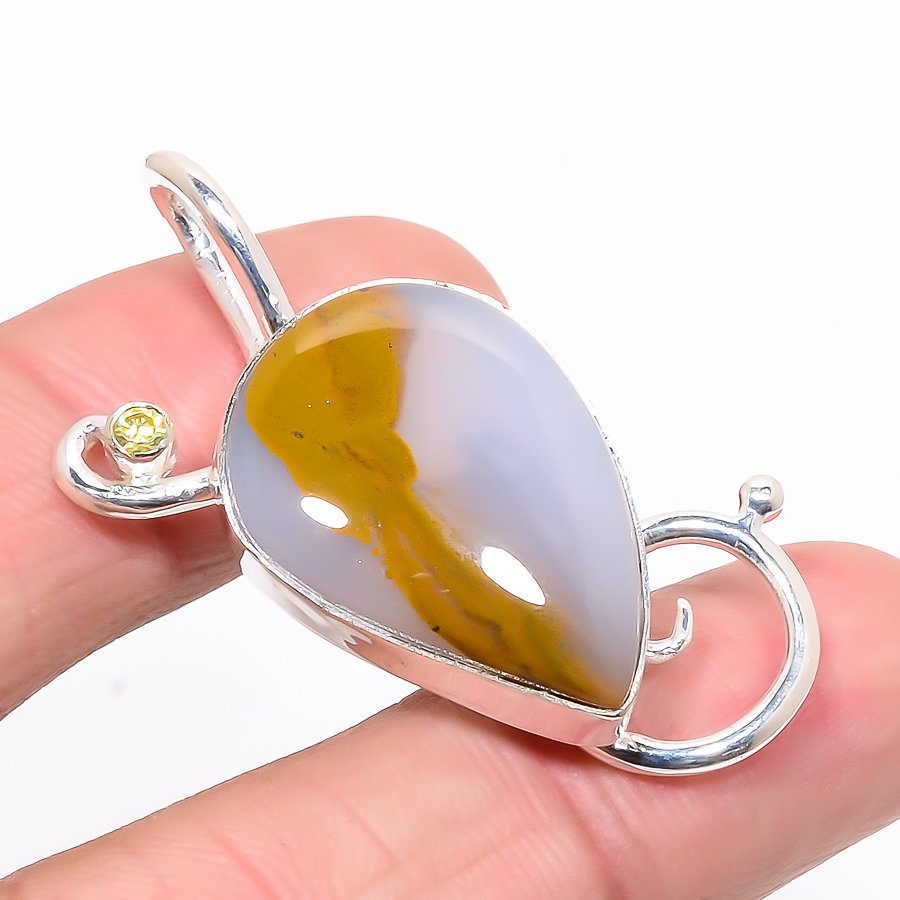 Montana Lace Agate & Lemon Topaz 925 Sterling Silver Pendant, Handmade Pendant, Pear Pendant, Yellow Pendant, Unique Silver Pendant, Fine Pendant, Silver Jewelry Pendant