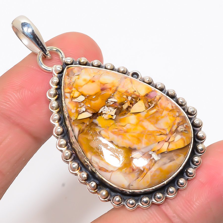 Brecciated Mookaite 925 Sterling Silver Pendant, Handmade Pendant, Pear Pendant, Yellow Pendant, Unique Silver Pendant, Fine Pendant, Silver Jewelry Pendant