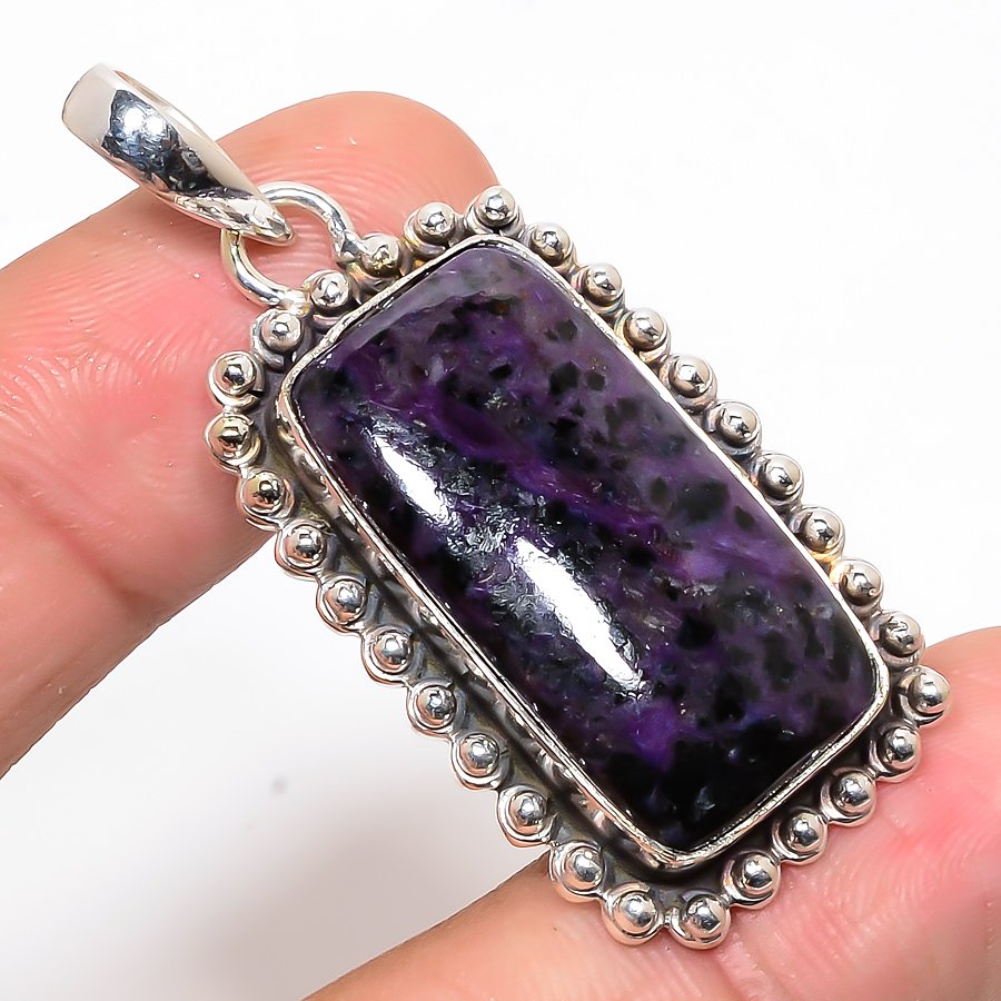 Magnetite In Charoite 925 Sterling Silver Pendant, Handmade Pendant, Cushion Pendant, Purple Pendant, Unique Silver Pendant, Fine Pendant, Silver Jewelry Pendant