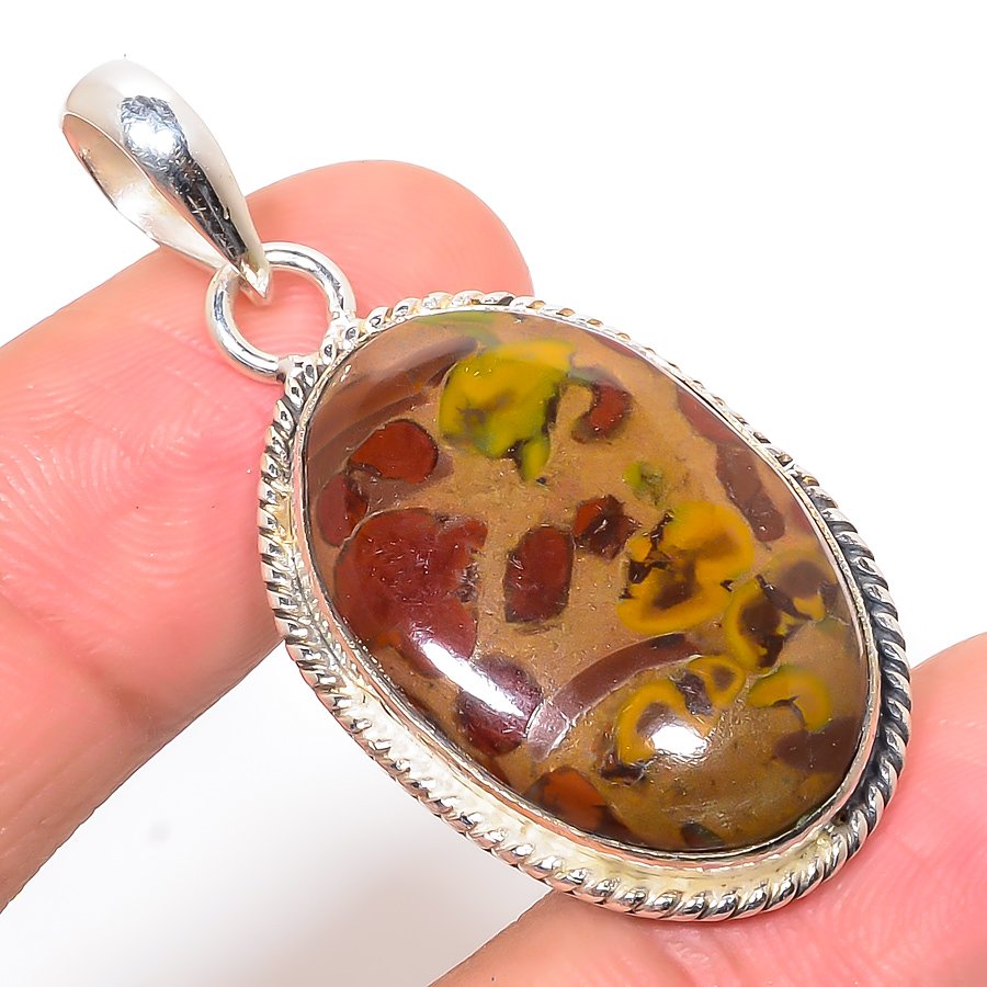 Rhyolite Jasper 925 Sterling Silver Pendant, Handmade Pendant, Oval Pendant, Red Pendant, Unique Silver Pendant, Fine Pendant, Silver Jewelry Pendant