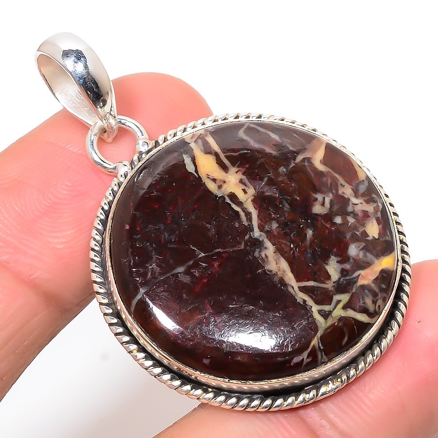 Cappuccino Jasper 925 Sterling Silver Pendant, Handmade Pendant, Round Pendant, Brown Pendant, Unique Silver Pendant, Fine Pendant, Silver Jewelry Pendant