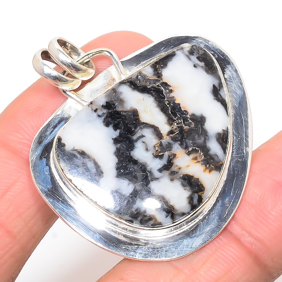 White Buffalo Turquoise 925 Sterling Silver Pendant, Handmade Pendant, Trillion Pendant, White Pendant, Unique Silver Pendant, Fine Pendant, Silver Jewelry Pendant