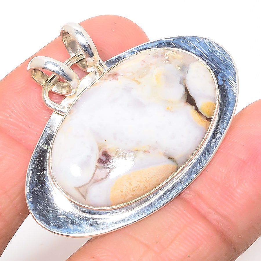 Polka Dot Jasper 925 Sterling Silver Pendant, Handmade Pendant, Oval Pendant, Yellow Pendant, Unique Silver Pendant, Fine Pendant, Silver Jewelry Pendant