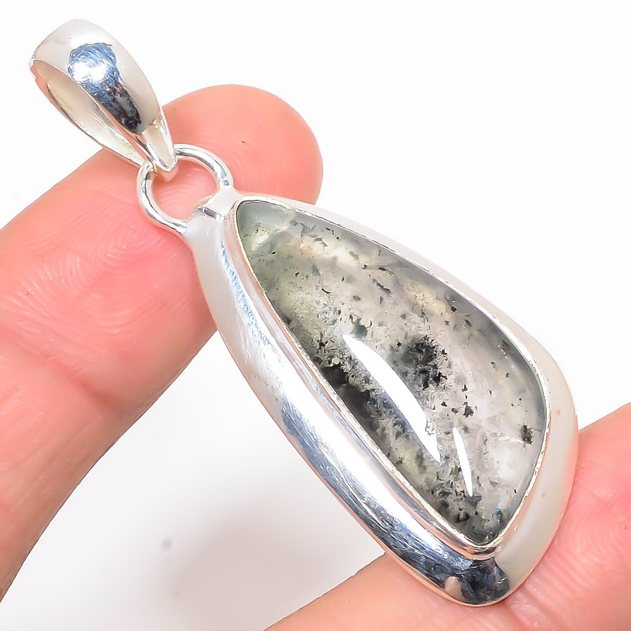 Black Moss Quartz 925 Sterling Silver Pendant, Handmade Pendant, Trillion Pendant, Black Pendant, Unique Silver Pendant, Fine Pendant, Silver Jewelry Pendant