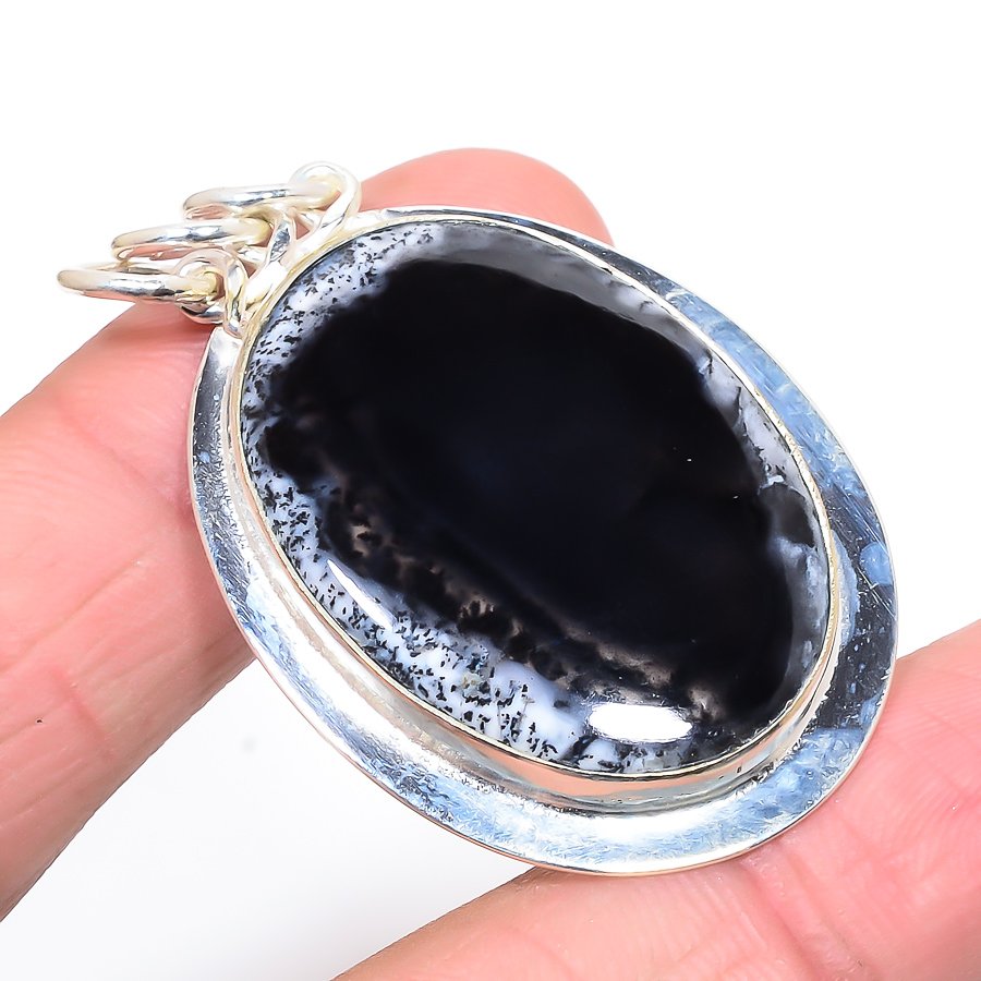 Dendritic Opal 925 Sterling Silver Pendant, Handmade Pendant, Oval Pendant, White Pendant, Unique Silver Pendant, Fine Pendant, Silver Jewelry Pendant