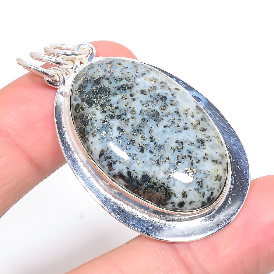 Chalco Pyrite 925 Sterling Silver Pendant, Handmade Pendant, Oval Pendant, Gray Pendant, Unique Silver Pendant, Fine Pendant, Silver Jewelry Pendant