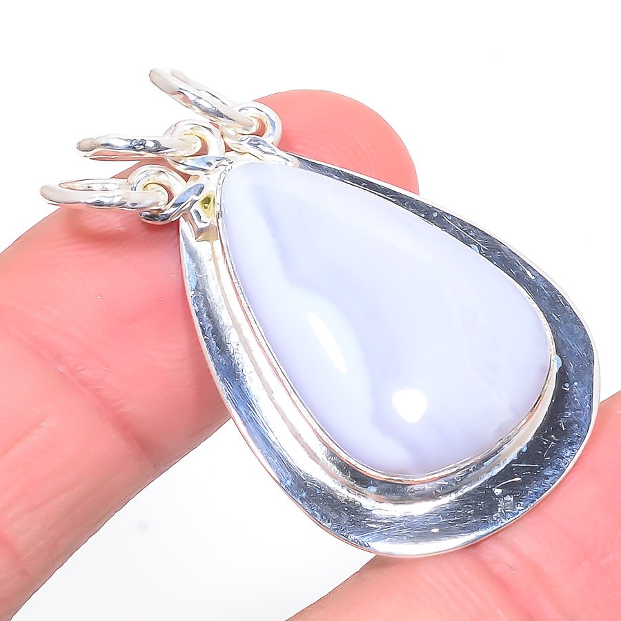 Blue Lace Agate 925 Sterling Silver Pendant, Handmade Pendant, Pear Pendant, Blue Pendant, Unique Silver Pendant, Fine Pendant, Silver Jewelry Pendant