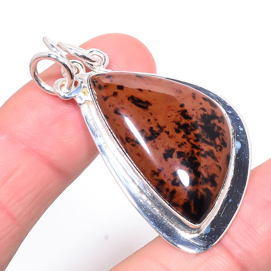 Mahogany Obsidian 925 Sterling Silver Pendant, Handmade Pendant, Trillion Pendant, Red Pendant, Unique Silver Pendant, Fine Pendant, Silver Jewelry Pendant