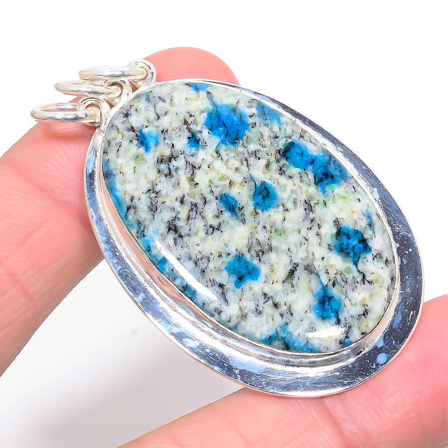 K2 Blue Azurite 925 Sterling Silver Pendant, Handmade Pendant, Oval Pendant, Blue Pendant, Unique Silver Pendant, Fine Pendant, Silver Jewelry Pendant