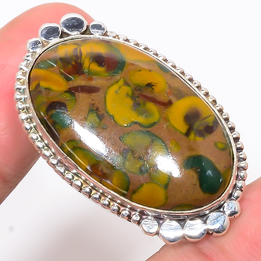 Rhyolite Jasper 925 Sterling Silver Pendant, Handmade Pendant, Oval Pendant, Green Pendant, Unique Silver Pendant, Fine Pendant, Silver Jewelry Pendant
