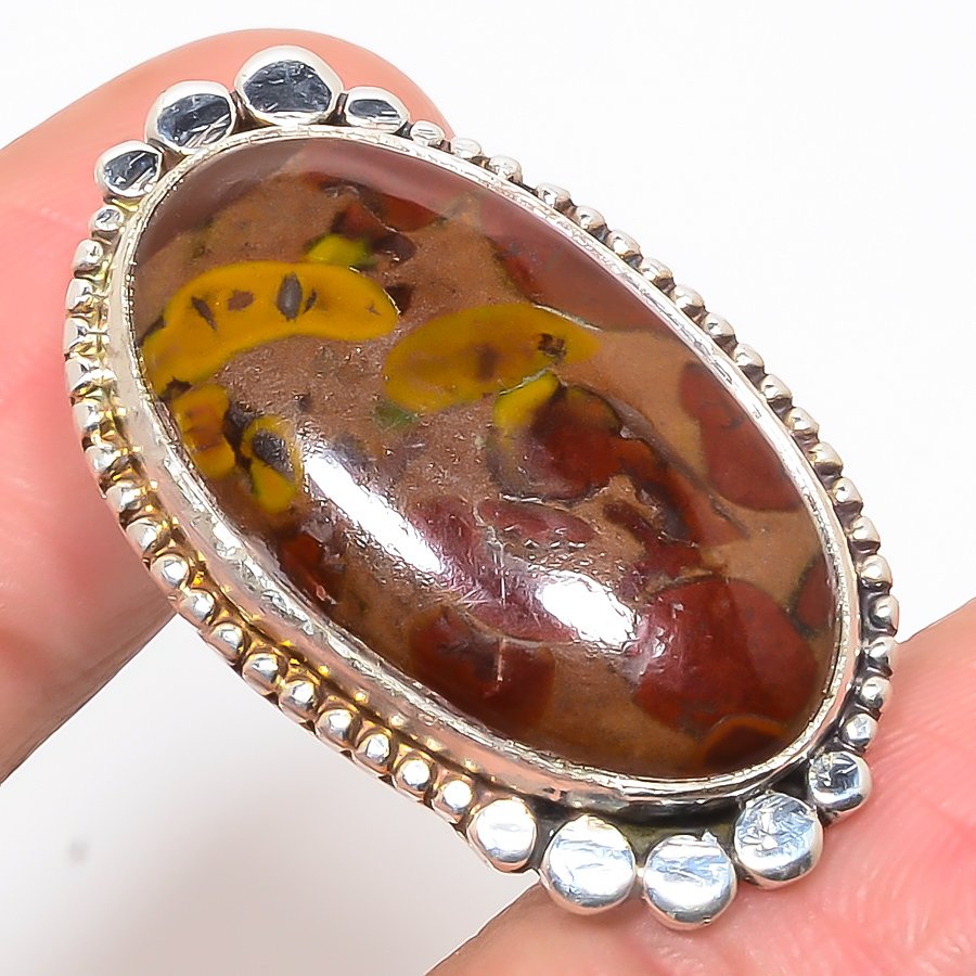 Rhyolite Jasper 925 Sterling Silver Pendant, Handmade Pendant, Oval Pendant, Red Pendant, Unique Silver Pendant, Fine Pendant, Silver Jewelry Pendant