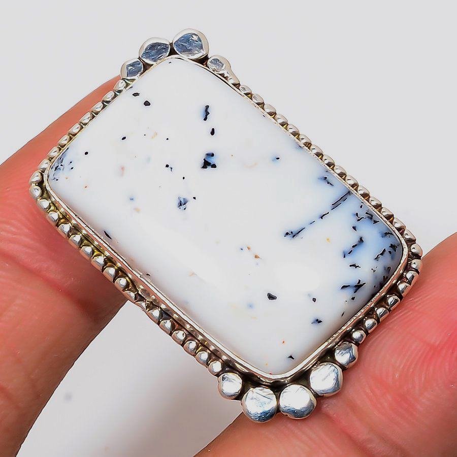 Dendritic Opal 925 Sterling Silver Pendant, Handmade Pendant, Baguete Pendant, White Pendant, Unique Silver Pendant, Fine Pendant, Silver Jewelry Pendant